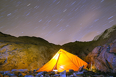 Camping on Monte Rosa moraine, Zermatt, Valais, Swiss Alps, Switzerland, Europe