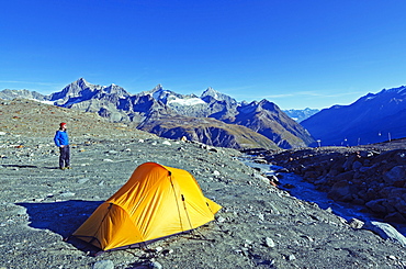 Camping above Zermatt, Valais, Swiss Alps, Switzerland, Europe