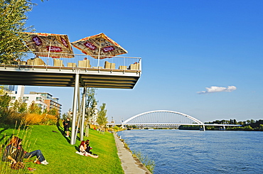 Eurovea, restaurant on a platform above the Danube River, Bratislava, Slovakia, Europe