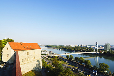 View down to the Danube River from Bratislava Castle, Bratislava, Slovakia, Europe