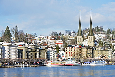 Hofkirche church on Lake Lucerne, Lucerne, Switzerland, Europe