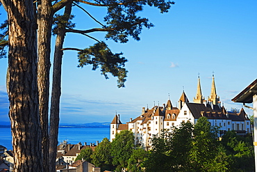 The 15th century chateau and cathedral, Neuchatel, Switzerland, Europe