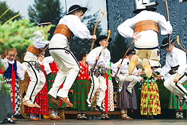 Performers in traditional costume, International Festival of Mountain Folklore, Zakopane, Carpathian Mountains, Poland, Europe