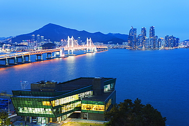 City skyline and Gwangang bridge, Busan, South Korea, Asia