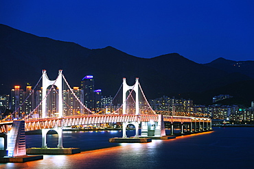 City skyline and Gwangang bridge, Busan, South Korea, Asia