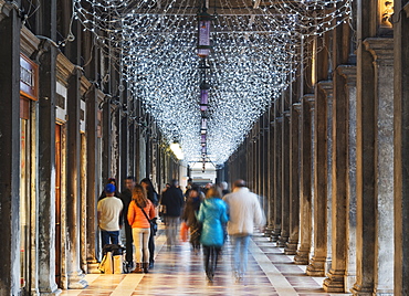 Christmas decorations, St. Marks Square, San Marco, Venice, UNESCO World Heritage Site, Veneto, Italy, Europe