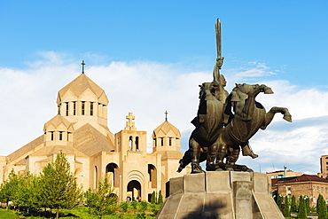 Statue of St. Grigor at St. Gregory the Illuminator Cathedral, Yerevan, Armenia, Caucasus, Central Asia, Asia