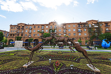 Running antelope, Art exhibitions at the Cascade, Yerevan, Armenia, Caucasus region, Central Asia, Asia