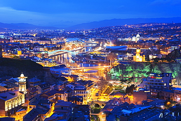 City view including Bridge of Peace and Public Service Hall House of Justice on Mtkvari River, Tbilisi, Georgia, Caucasus, Central Asia, Asia