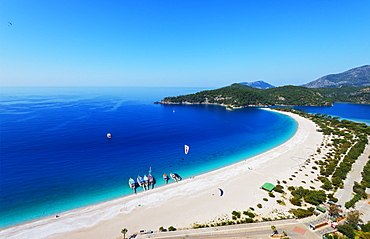 Blue Lagoon and Belcekiz beach, Oludeniz near Fethiye, Aegean Turquoise coast, Mediterranean region, Anatolia, Turkey, Asia Minor, Eurasia