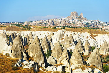 Rock-cut topography at Uchisar, UNESCO World Heritage Site, Cappadocia, Anatolia, Turkey, Asia Minor, Eurasia