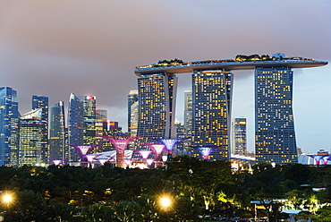 Gardens by the Bay, Supertree Grove and Marina Bay Sands Hotel and Casino, Singapore, Southeast Asia, Asia