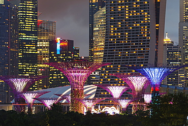 Gardens by the Bay, Supertree Grove and Marina Bay Sands Hotel and Casino, Singapore, Southeast Asia, Asia