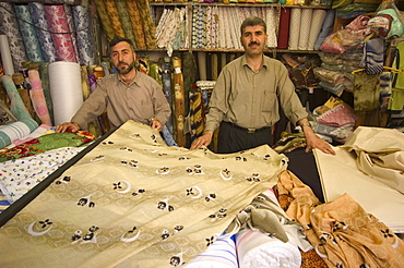 Fabric store, market souq area, Aleppo (Haleb), Syria, Middle East