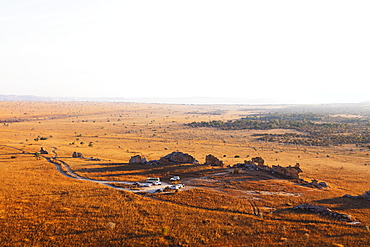 Tourists at Fenetre d'Isalo (the window of Isalo), Isalo National Park, central area, Madagascar, Africa