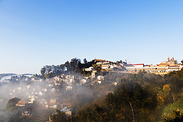 Fianarantsoa, early morning mist on the Haute Ville old town, central area, Madagascar, Africa