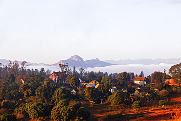 Ambalavao town and mountain scenery, central area, Madagascar, Africa