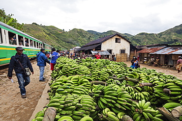 Bananas waiting to be transported, Fianarantsoa to Manakara FCE train, easterrn area, Madagascar, Africa