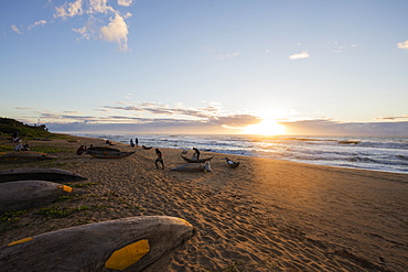 Dugout canoe on the beach, Tamatave, Indian Ocean coast, Madagascar, Africa