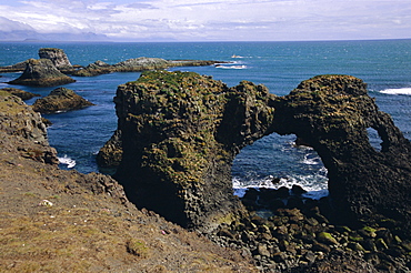 Rock formations of the west coast, Arnarstapi, Snaefellsjokull (Snaefellsnes) Peninsula, Iceland