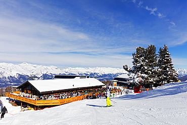 Mountain restaurant at Mont Rouge, Veysonnaz (Verbier), 4 Vallees, Valais, Swiss Alps, Switzerland, Europe