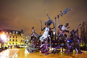 University Square, statue of musicial comedians by Ioan Bolborea, Bucharest, Romania, Europe