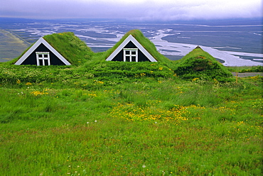 Turf roof houses in the south of the island, Skaftafell National Park, Iceland