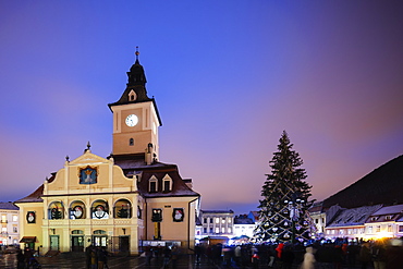 History Museum building and Christmas market, Brasov, Romania, Europe