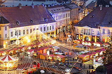 Christmas market in Plaza Piata Mare, Sibiu, Romania, Europe