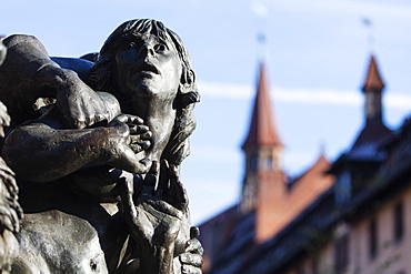 Bronze statue, Nuremberg (Nurnberg), Franconia, Bavaria, Germany, Europe