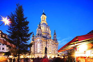 Neumarkt, Frauenkirche (Church of Our Lady) and statue of Martin Luther, Dresden, Saxony, Germany, Europe