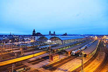 Main train station at night, Prague, Czech Republic, Europe