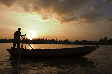 Sunrise, boats on the Mekong Delta, Cantho, Southern Vietnam, Southeast Asia, Asia