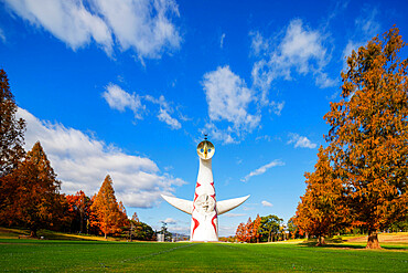 Tower of the Sun by artist Taro Okamoto, 1970 Expo site, Banpaku Park, Osaka, Kansai, Japan, Asia