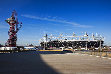 The Olympic Stadium with The Arcelor Mittal Orbit viewed from Stratford Way, London, England, United Kingdom, Europe