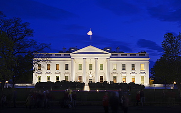 The White House at night with tourists, Washington D.C., United States of America, North America