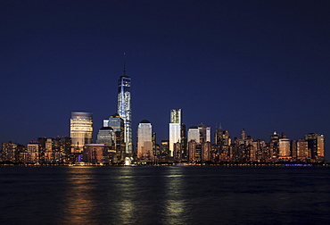 Manhattan financial district skyline as seen from Jersey City, New York, United States of America, North America