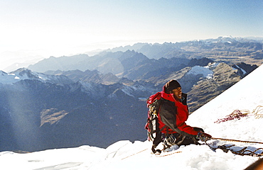 View from summit, Huayna Potosi, Cordillera Real, Bolivia, South America