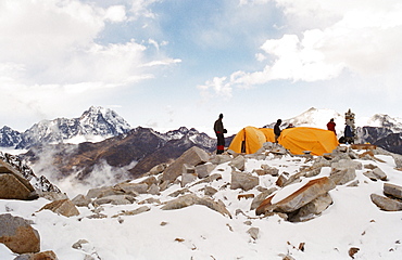 Base camp on Huayna Potosi, Cordillera Real, Bolivia, South America