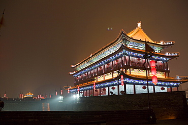 Pavilion of South Gate (Nanmen) at night, Xian, China