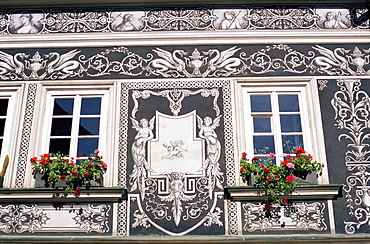 Detail of decoration on Renaissance house in Janska Street, Mala Strana, Prague, Czech Republic, Europe