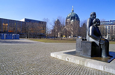 Statue of Marx and Engels, Alexanderplatz square, Mitte, Berlin, Germany, Europe