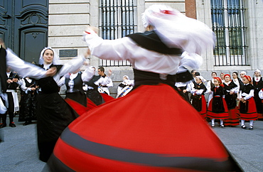 Spaniards in national dress performing outdoors at Plaza de la Puerto del Sol, Centro, Madrid, Spain, Europe