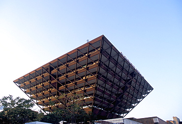 Upside down pyramid, Slovakian Radio Broadcast building is rare example of tasteful 20th century Communist era architecture, Bratislava, Slovakia, Europe