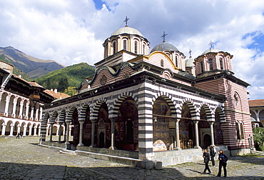 Nativity church in courtyard of Rila monastery, UNESCO World Heritage Site, Rila Mountains, Bulgaria, Europe