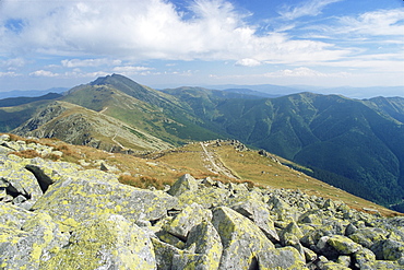 Dumbier Ridge dominated by Dumbier peak, 2043m, in Low Tatry, Nizke Tatry, Zilina region, Slovakia, Europe