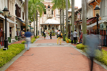 Restaurants, cafes and souvenir shops line Sultan Gate Street at the end of which is Istana Kampong Glam, former Sultan's palace dating from 1840, Arab Quarter, Colonial District, Singapore, Southeast Asia