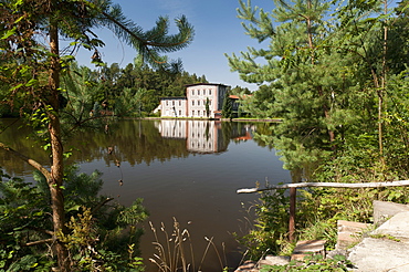 Skaly Mill across pond, Slatinany, Pardubicko, Czech Republic, Europe