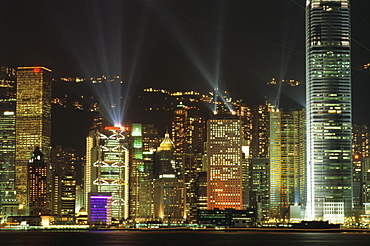 Hong Kong Island Central skyline at night from Tsim Sha Tsui, Hong Kong, China, Asia