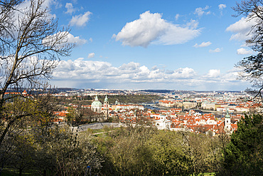 View of historical centre of Lesser and Old Towns from Petrin Hill, Lesser Town, Prague, Czechia, Europe